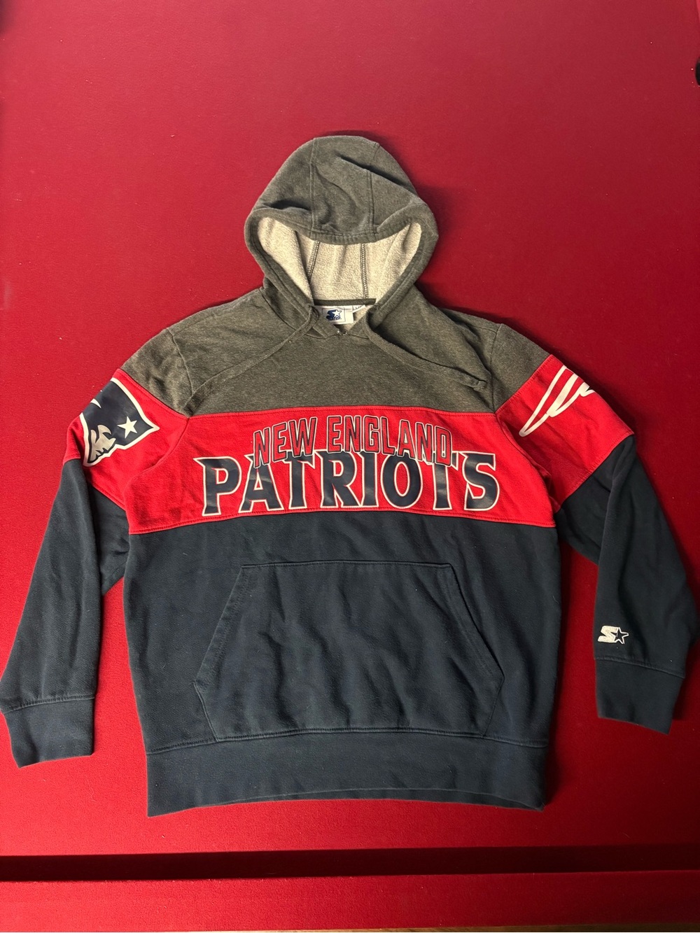 STARTER New England Patriots Pullover Hoodie in Red, Blue, Gray